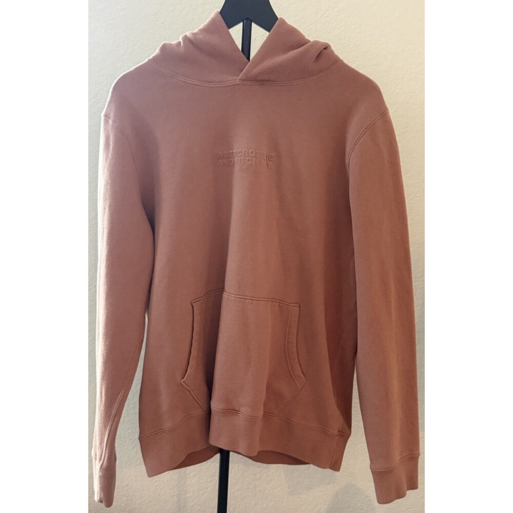 Abercrombie & Fitch Soft Fleece Hoodie Mauve Pink Embossed Logo Size M Pullover